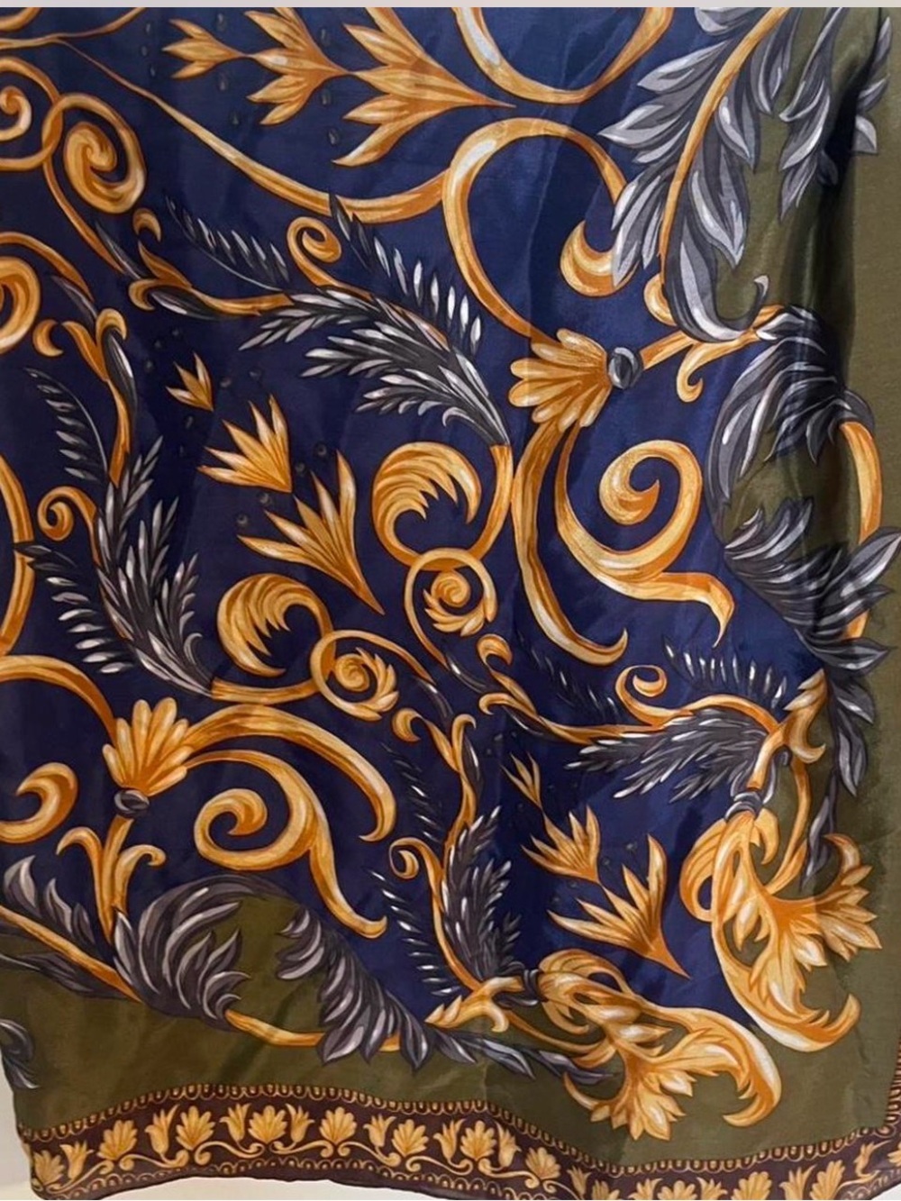 Anne Klein Brown and Gold Ornate Silk Scarf